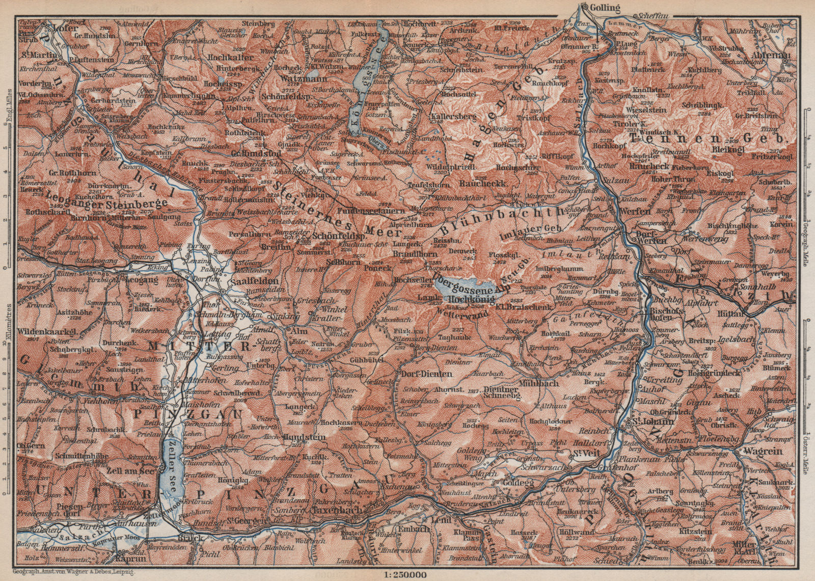KONIGSSEE & ENVIRONS. Saalfelden Tazenbach Golling Zel-am-See Wagrain 1899 map